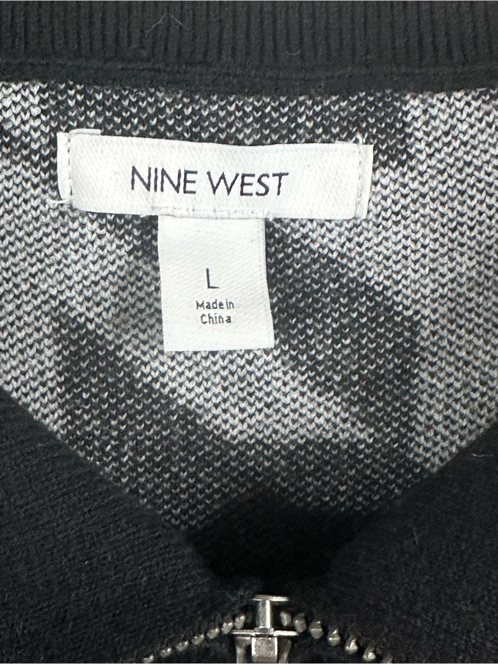 Nine West Black & White Houndstooth Quarter-Zip Pullover, size Large - Picture 2 of 5